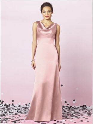 rose pink long column style bridesmaid dress 