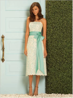 tea length lace bridesmaid dress with sash 