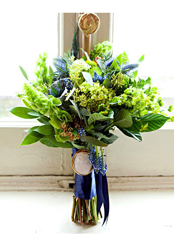 blue and green wedding bouquet 