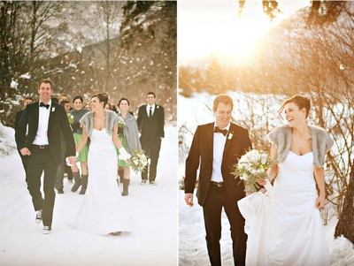 bridal party in snow 