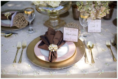 brown and pink table setting