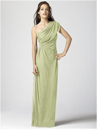 one shoulder pale green bridesmaid dress