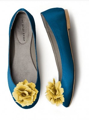 blue ballet flats with yellow shoe clips 