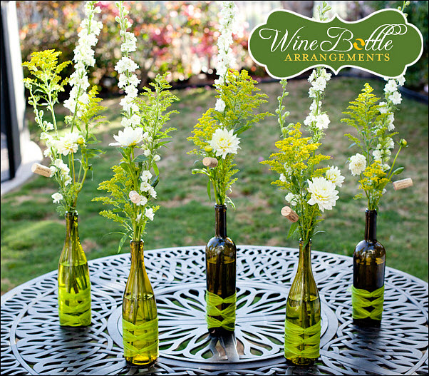 DIY Wedding Reception Centerpiece: Wine Bottle Vases