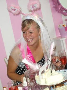 bride to be at hen party in veil 