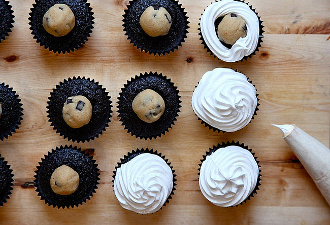 Chocolate Peanut Butter Cookie Dough Toasted Marshmallow Cupcakes