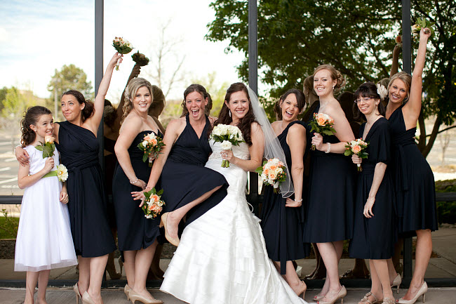 Dessy Twist Wrap Dress in a Sophisticated Black Wedding