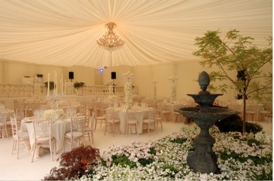 decorated tent at wedding reception