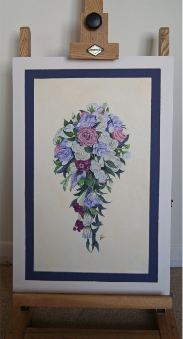 painting of a wedding bouquet on easel