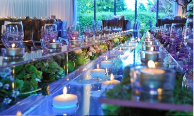 tables decorated with candles and apples