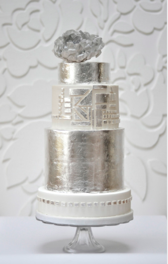 Silver tier wedding cake