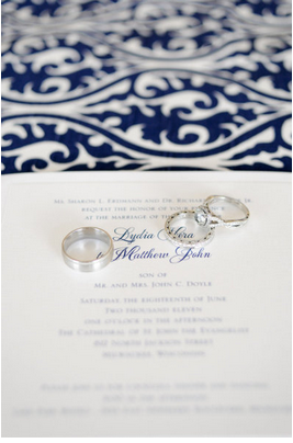 navy and white wedding invitation