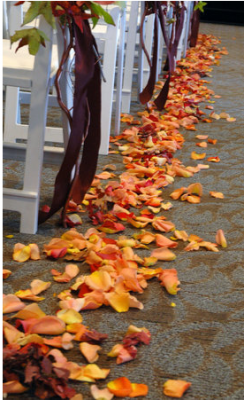 wedding aisle decorated with leaves
