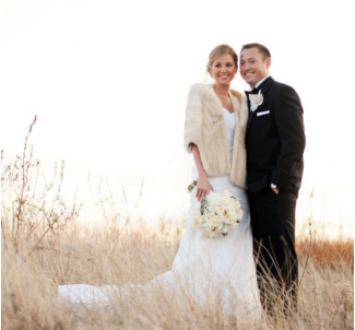 Bride and groom in winter scene