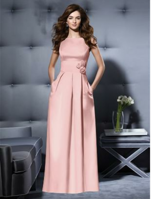 long pink satin bridesmaid dress by Dessy 