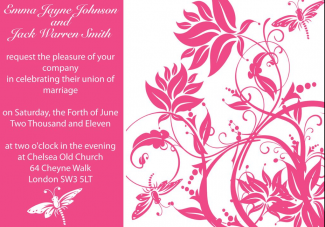 Honeysuckle pink floral wedding theme invitation 