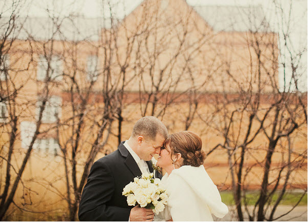 bride and groom at January wedding 