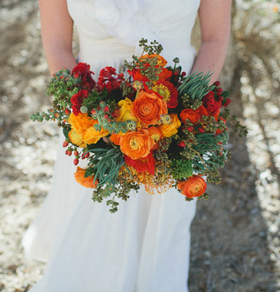 Orange and red wedding bouquet