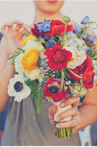 Ranunculus and anenomes wedding bouquet