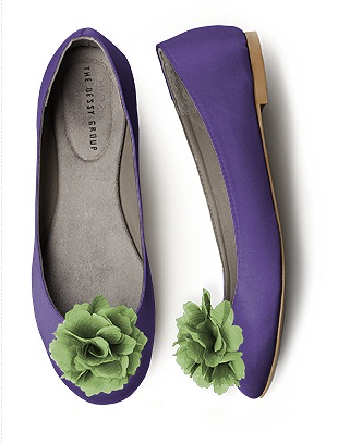Purple ballet flats with green rosettes by Dessy 
