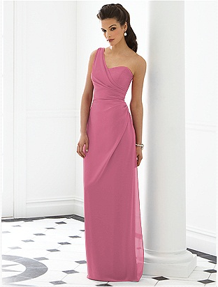 one shouldered pink chiffon bridesmaid dress