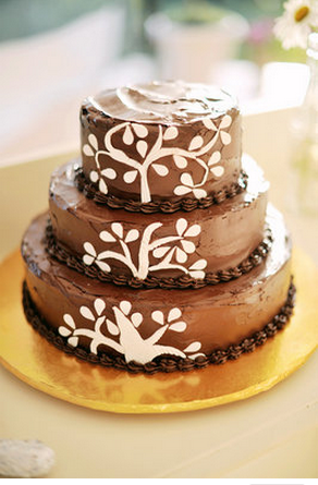 Tiered chocolate cake at wedding in Australia
