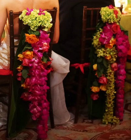 Colourful wedding chairback 