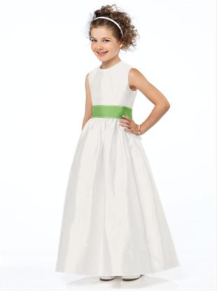 Flowergirl dress with apple green sash for wedding theme