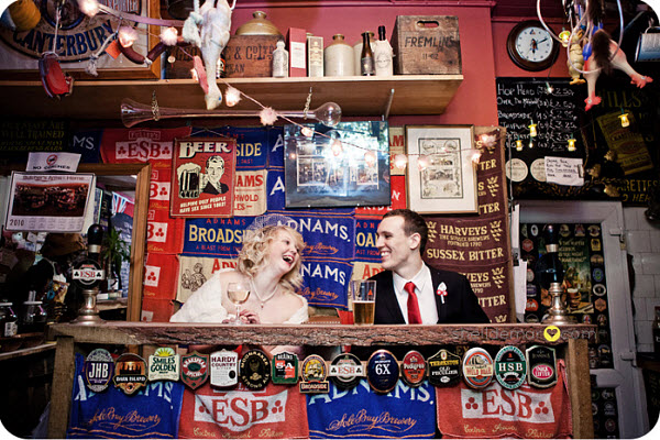 bride and groom at the pub