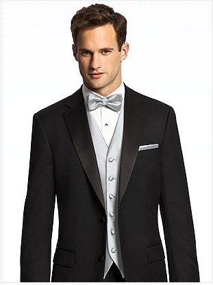 Black dinner jacket with silver tie 