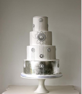 silver tiered art deco style wedding cake 