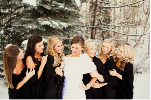 bridesmaids in black dresses 