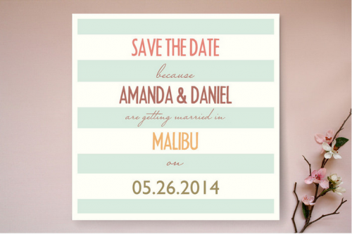 green and white stripe save the wedding date card 