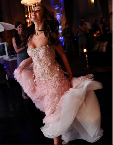 bride in pink wedding dress