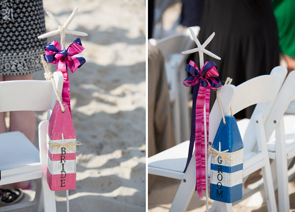bride and groom seating signs for beach wedding