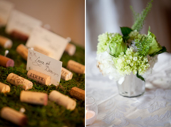 wine cork place cards & flowers