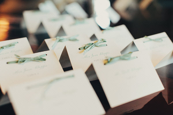 green and white place cards