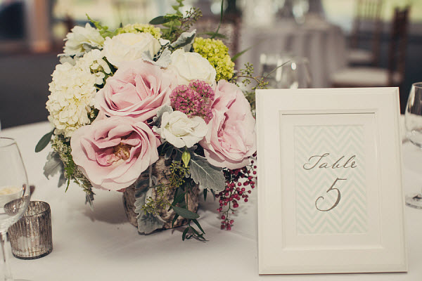 flower centerpiece and table number