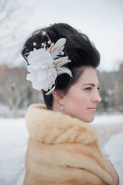 winter bride with hair accessory