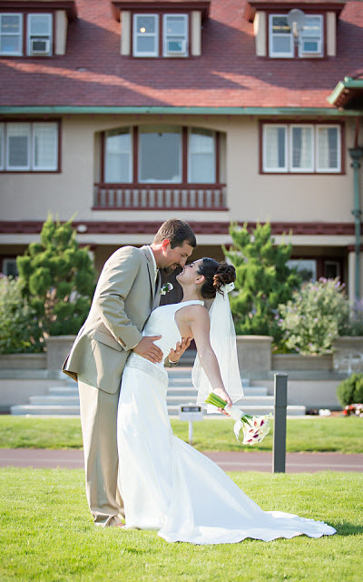 bride and groom kiss