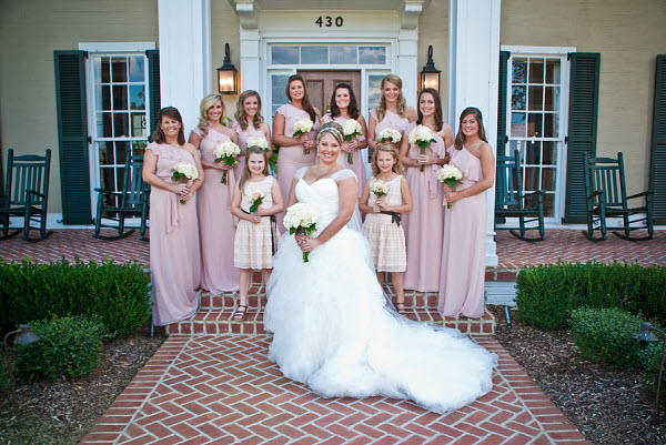 pink bridesmaids with bride