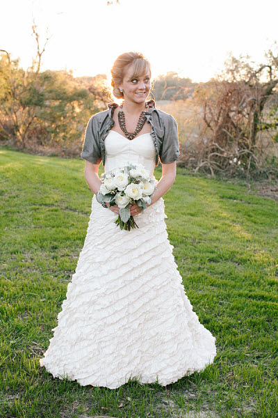 bride in gray and white