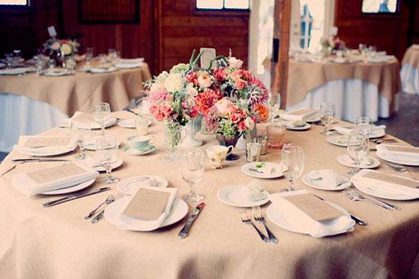 brown and pink wedding tables