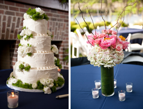 white and green wedding cake