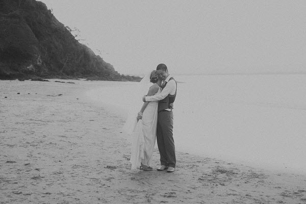 bride and groom on the beach