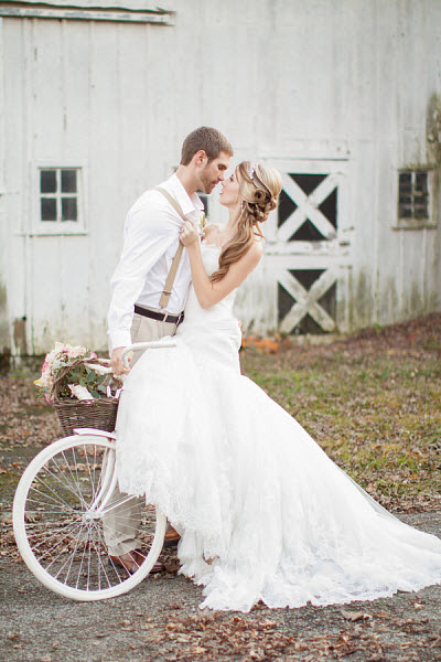 bride and groom on bike