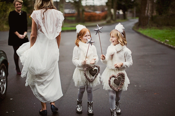 flowergirls dressed as winter fairies
