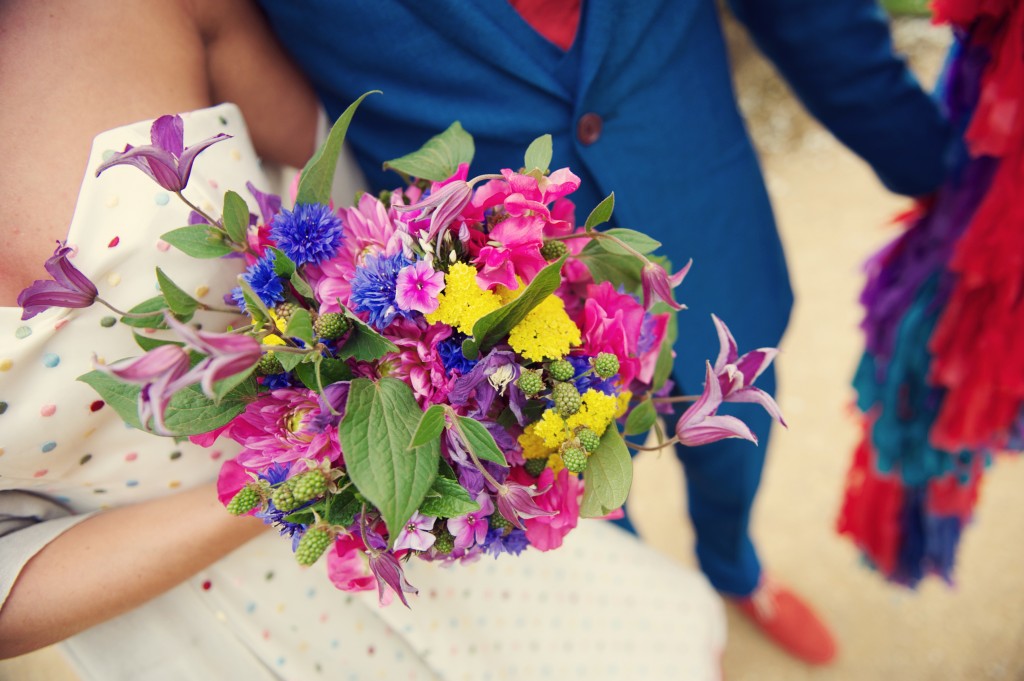 brightly coloured wedding bouquet
