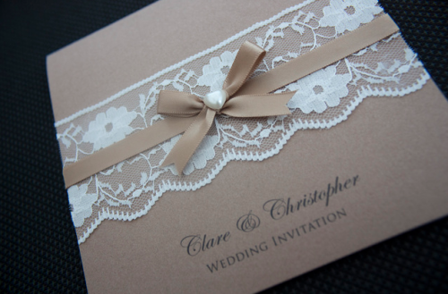 lace wedding stationery with pearl detail