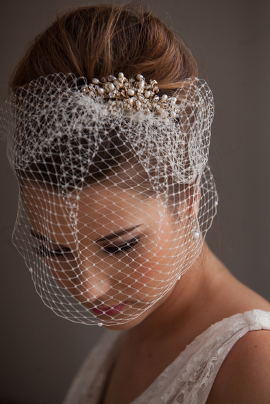 Birdcage veil wedding hair accessory